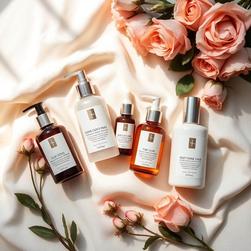 Skincare flatlay with roses